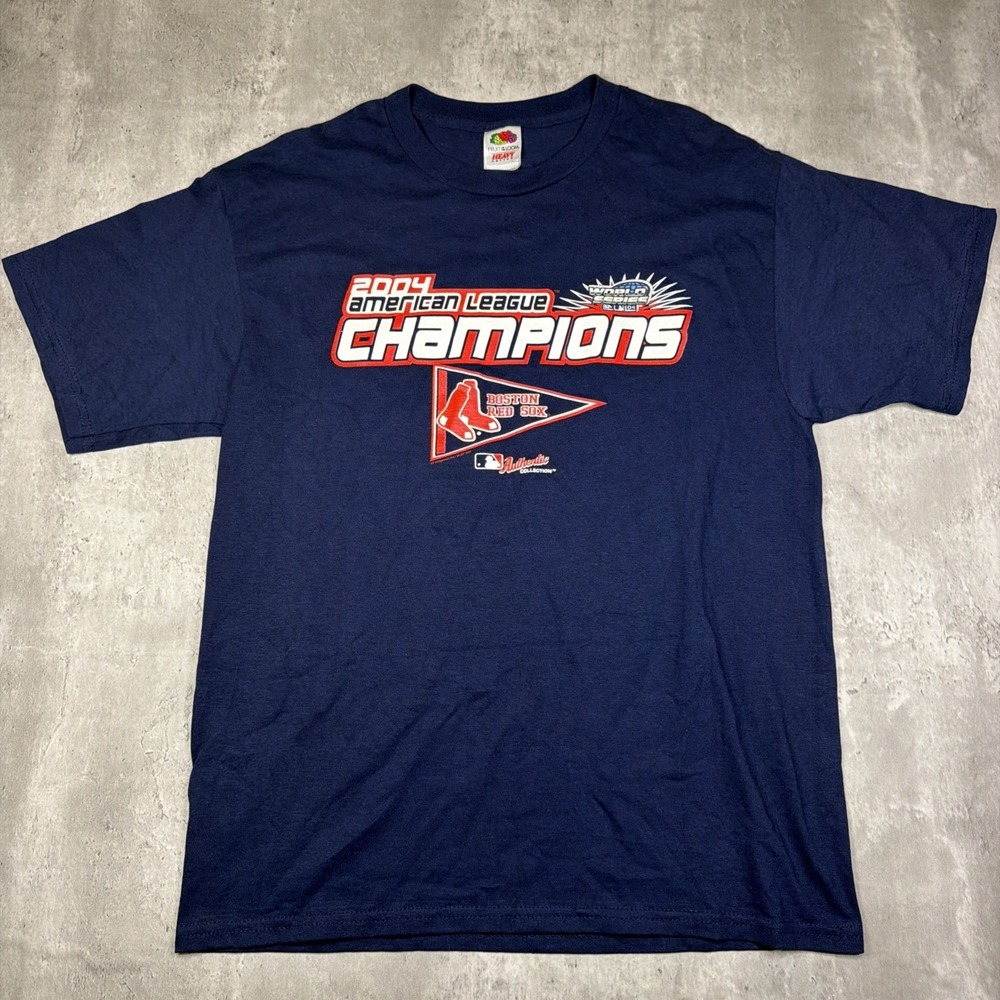 Vintage Boston Red Sox Shirt Mens L Navy MLB 2004 AL Champions World Series USA